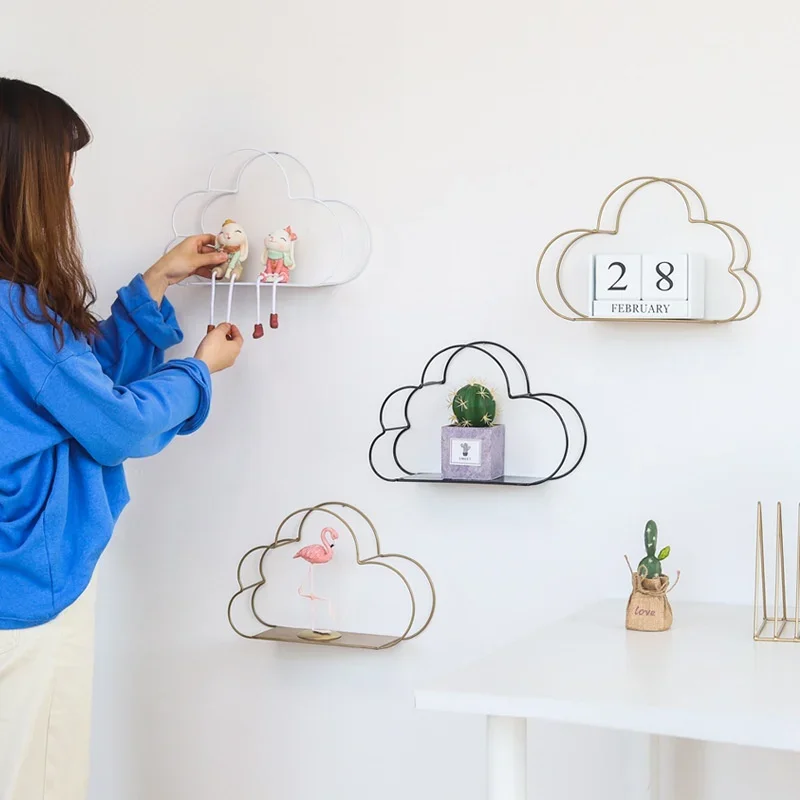 Estante de pared hierro estilo europeo diseño nube sin perforaciones