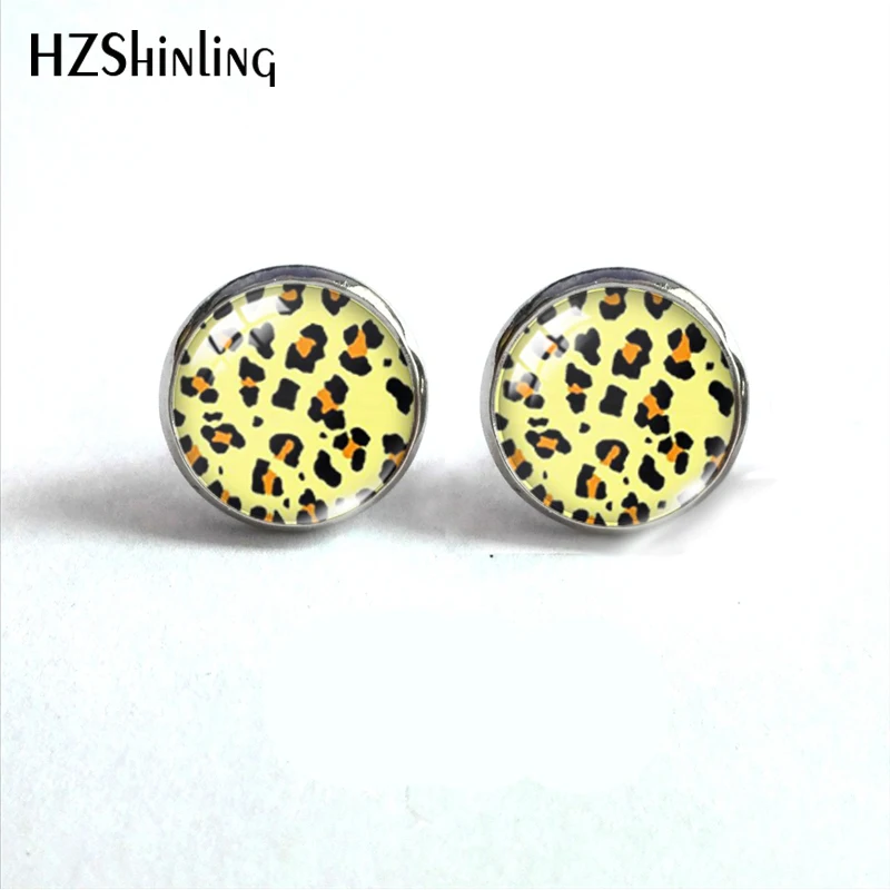 Fashion Colorful Leopard Print Round Stud Earrings Jewelry Colorful Leopard Print Glass Dome Earring Handmade Earrings Gifts