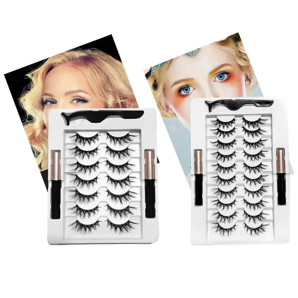 7/10 Paar magnetische Wimpern, Eyeliner-Pinzetten-Set, 6–10 mm, wiederverwendbare 3D-Nerzwimpern, natürliche künstliche falsche Wimpern