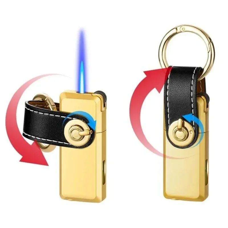 Keychain Lighter Metal Leather Mini Cigarette Lighter Recyclable Refillable Butane Torch Cigar Smoking Accessories Gift