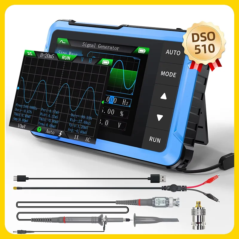 FNIRSI DSO51010MHz Mini Digital 2-in-1 Oscilloscope, Handheld Signal Generator 48MS/s Sampling Rate Electronic Repair Tool