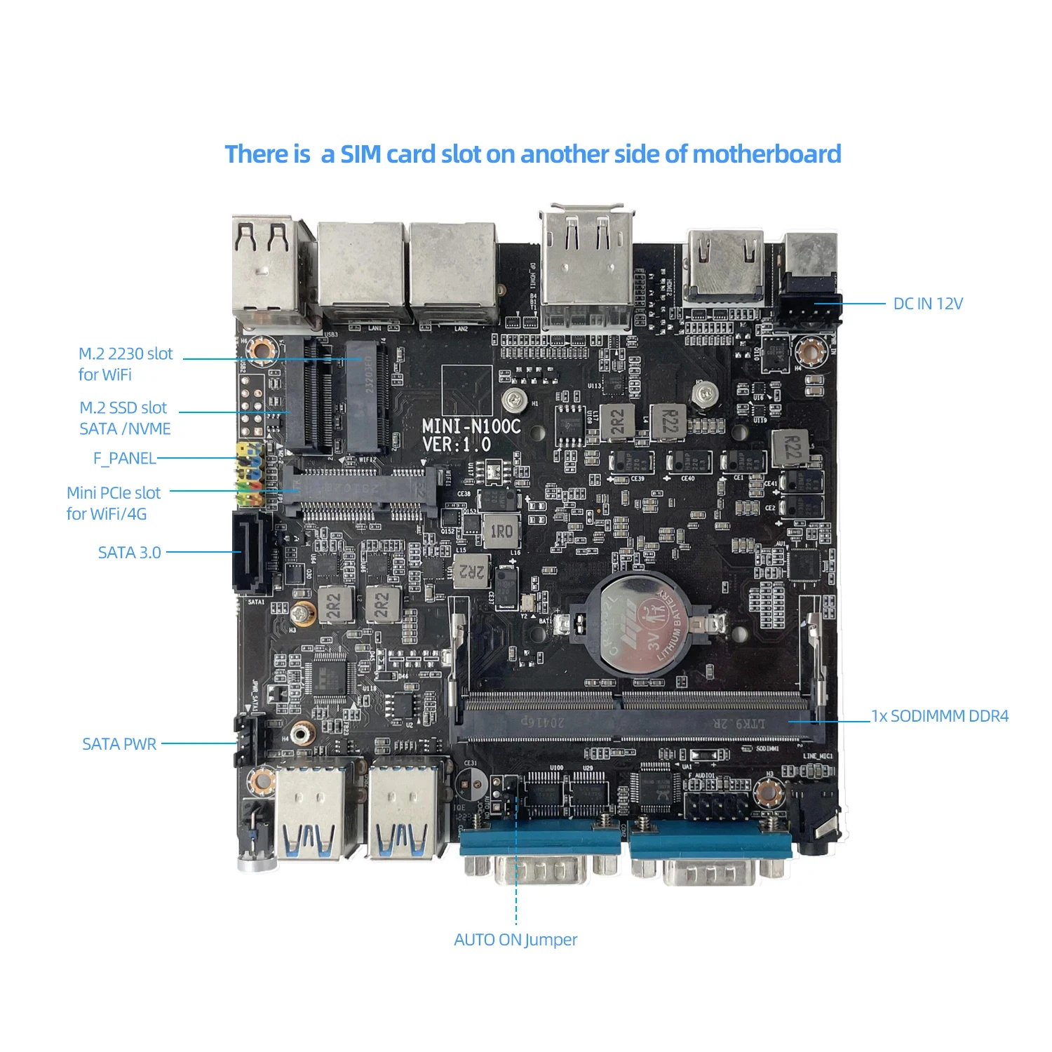 Intel N150 Mini PC 2x HDMI DP 6x USB 2x RS232 DB9 2x Ethernet M.2 NVMe SSD Windows 10/11 Ubuntu SIM Slot 4G LTE WiFi