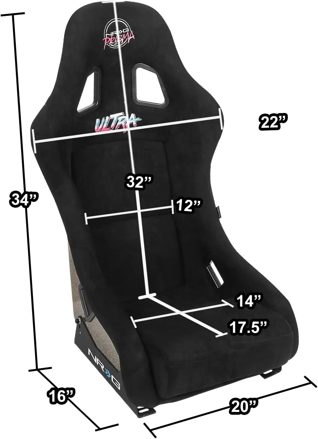 Black Bucket Racing Seat, Vegan Suede, Large