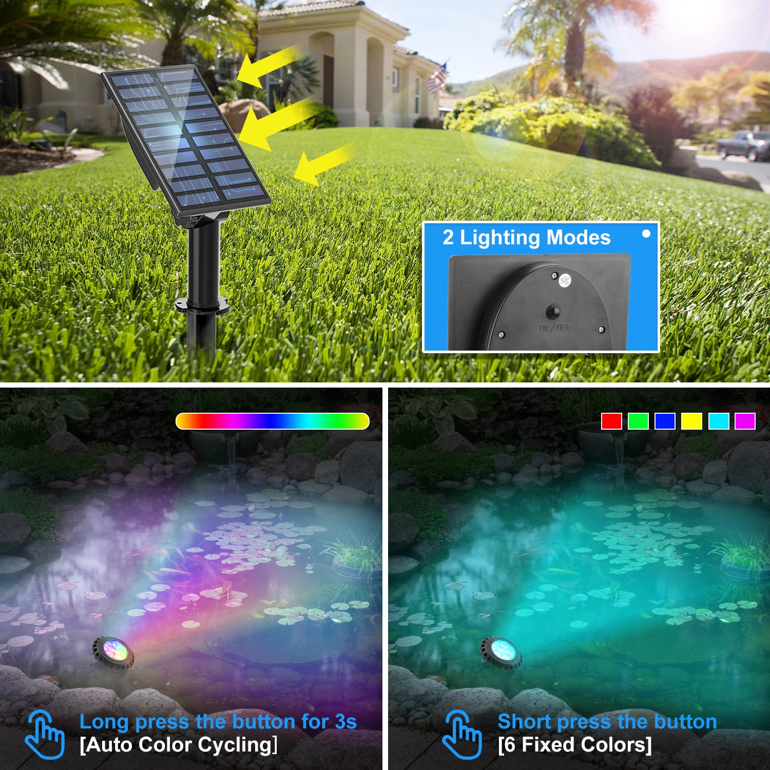 Imagem -03 - Solar Pool Lamp For Garden Aquarium Fish Tank Decor Rgb Underwater Light Ip68 Impermeável Paisagem ao ar Livre Pond Solar Spotlight