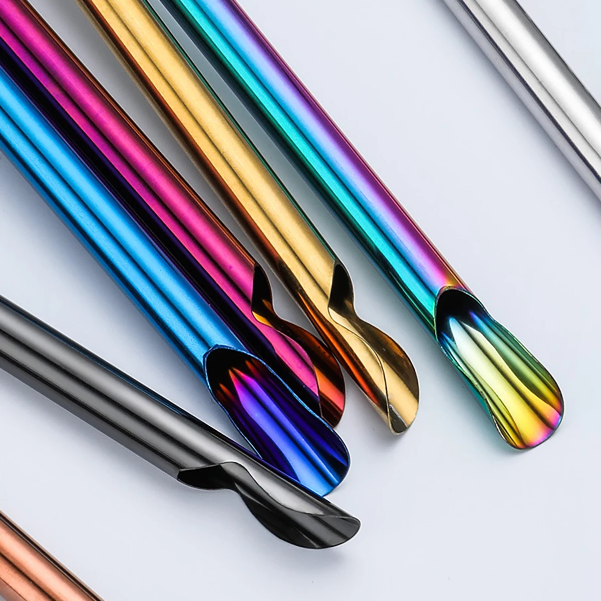 5pcs 304 Stainless Steel Reusable Straw Set Pearl Milkshake Bubble Tea Straw with Brush Stirring Smoothie Spoon Shaped Straw Set