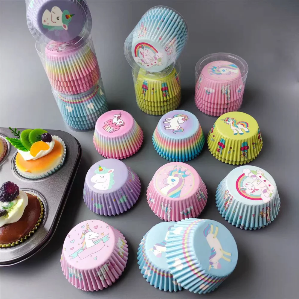 100pcs Cupcake Paper Cups Baking Molds Rainbow Liner Cupcake Muffin Cases Paper Cake Wedding Party Decorating Cupcake Cases