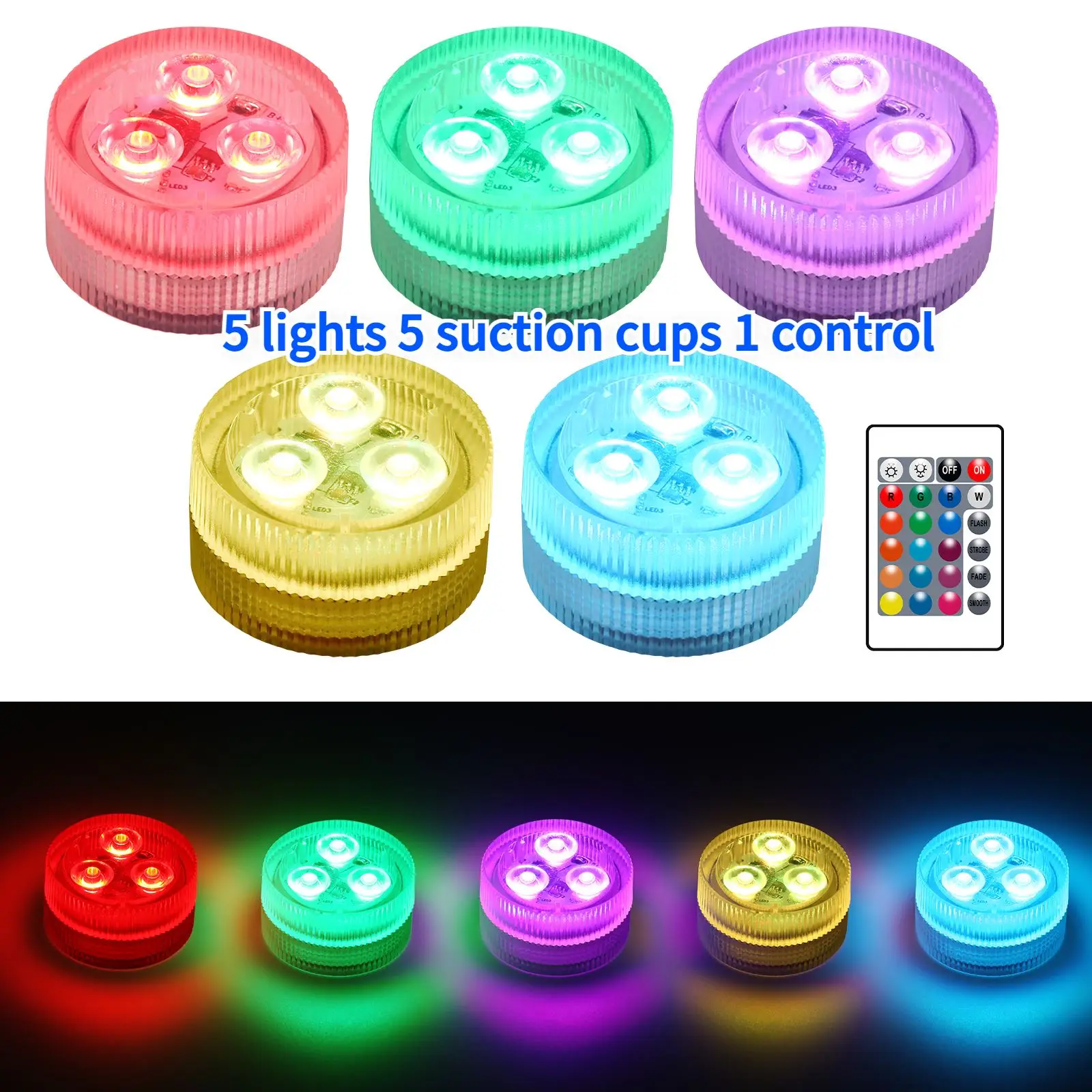 5 LED Submersible Light With Remote Control IP68 Waterproof Battery Powered Underwater RGB Night Lamp For Pool Party Decoration