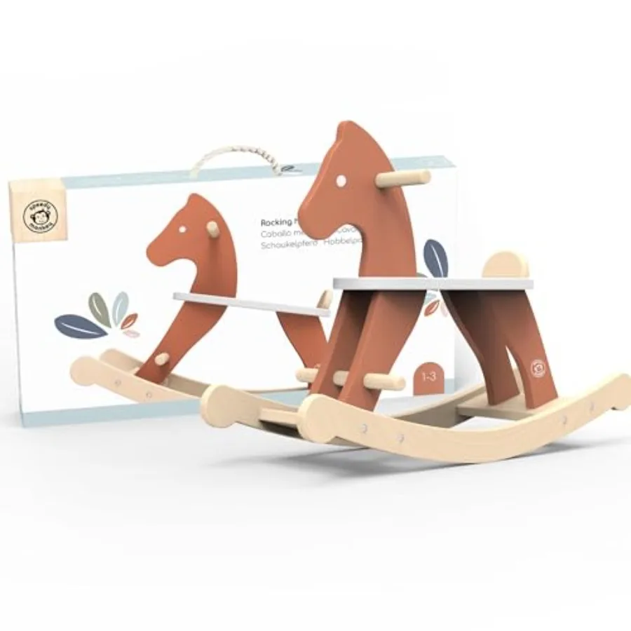 

Vintage Wooden Rocking Horse for Trendy Design with Non-Toxic Paint Handrails for Safe Rock Ride Steady Motion Classic Toy for
