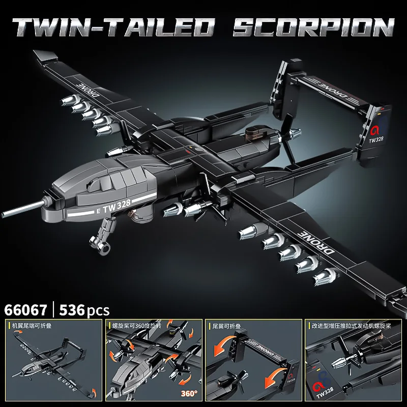 2025 ใหม่Double Tailed Scorpion Droneประกอบใบพัดเครื่องบินบล็อกอาคารJ-20 Combatเครื่องบินของเล่นเด็กรุ่น