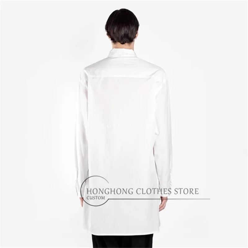 2025Oryginalna, luźna, biała koszula męska z długim rękawem, bez kołnierzyka, z bawełny, w dużym rozmiarze