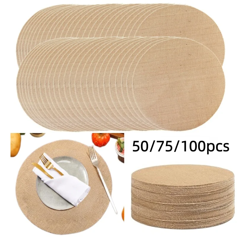 50/75/100pcs Round Jute Placemats Natural Insulation Mats Are Suitable for Outdoor Picnics and Daily Meals at Wedding Banquets