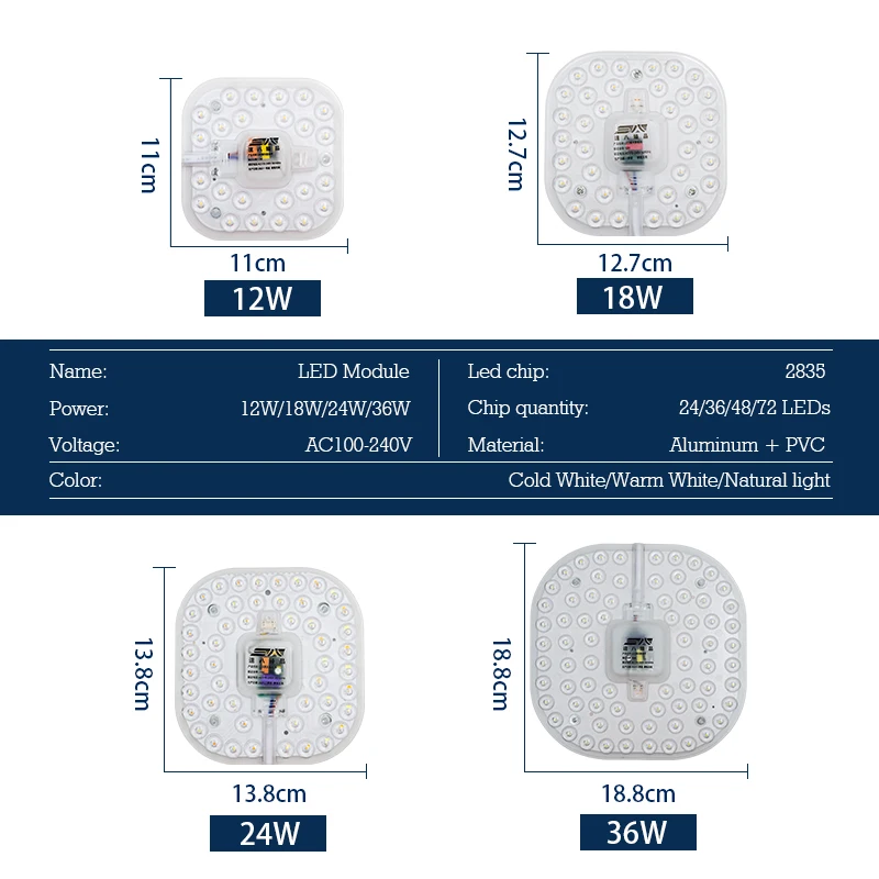 Led Ceiling Lamp 220V Ceiling Lights Module 12W 18W 24W 36W Replace Panel Light Source for Bedroom Kitchen Indoor Home Lighting