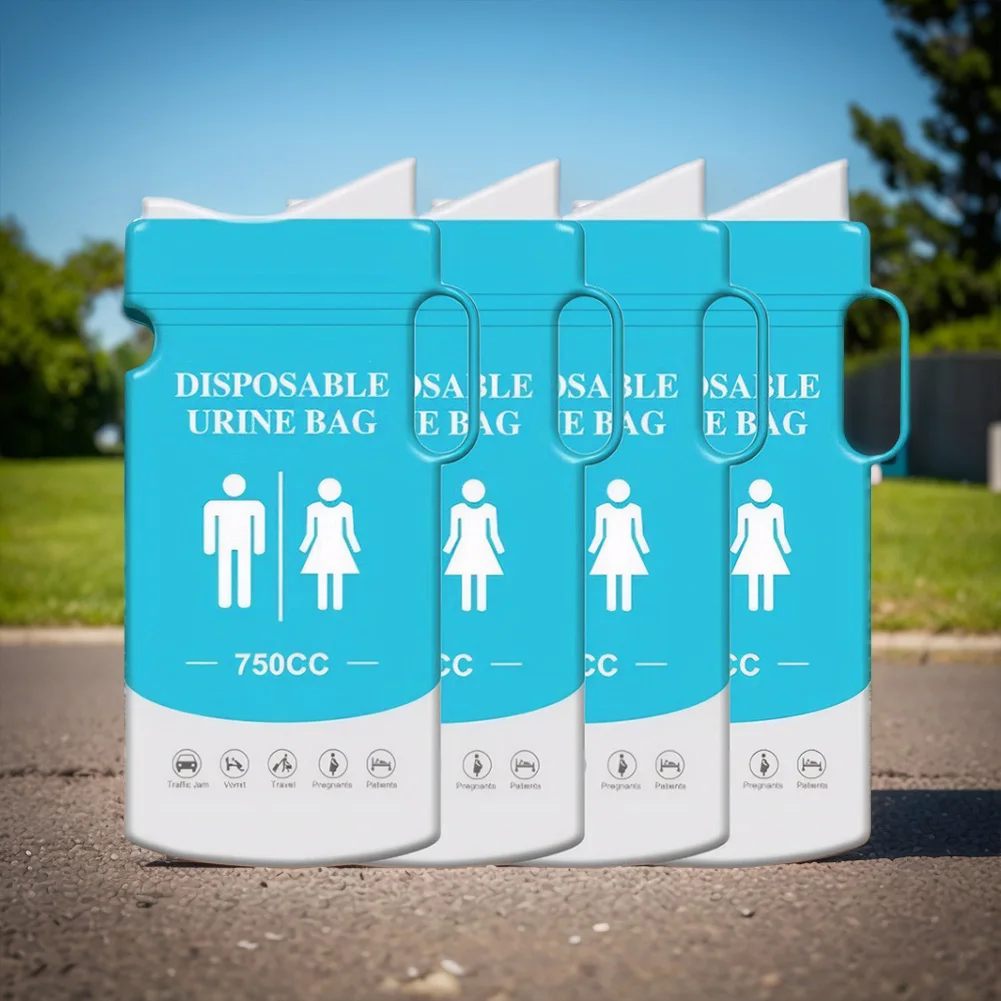 4-20 قطعة 750 مللي كيس بول السيارة القابل للتصرف التخييم المرحاض ملحقات السيارة أكياس تبول مع مقبض السفر المرحاض المحمول الجدة الوصول التلقائي