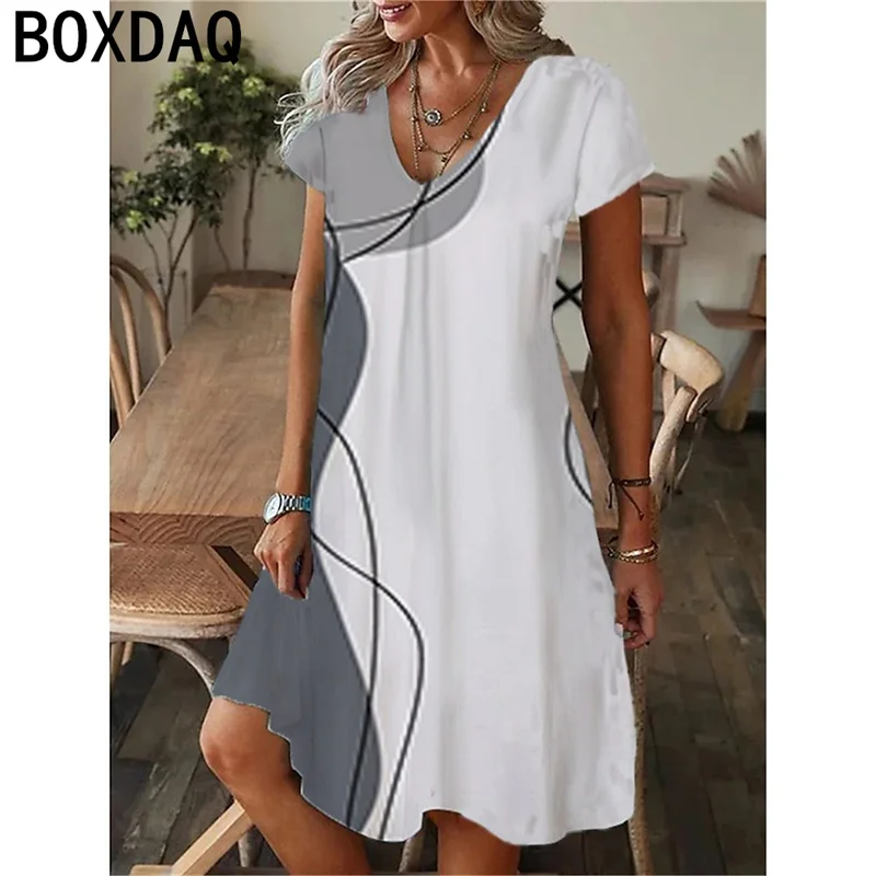 Damska Mini sukienka z krótkim rękawem z dekoltem w serek Summrt Casual Beach Party Dress moda 3D sukienka wydruk gradientowy Oversized 6XL damskie