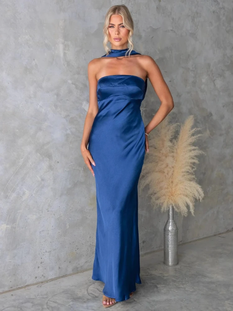 

2025 Summer New Fashionable Women's Clothing Sexy Commuting Style Hanging Neck Temperament Strapless Long Dress