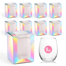 Visual Window Holographic Paper Box, Wine Cup Glass Gift Box 9 oz, Used for Wedding Bridal Gift Party Baby Gift Party Birthday