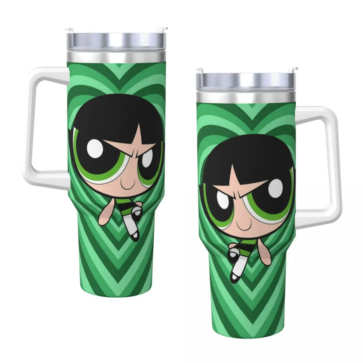 The Powerpuff Girls Buttercup Tumbler Hot Drinks Water Bottle Leakproof Stainless Steel Coffee Mug Printed Camping Car Mugs