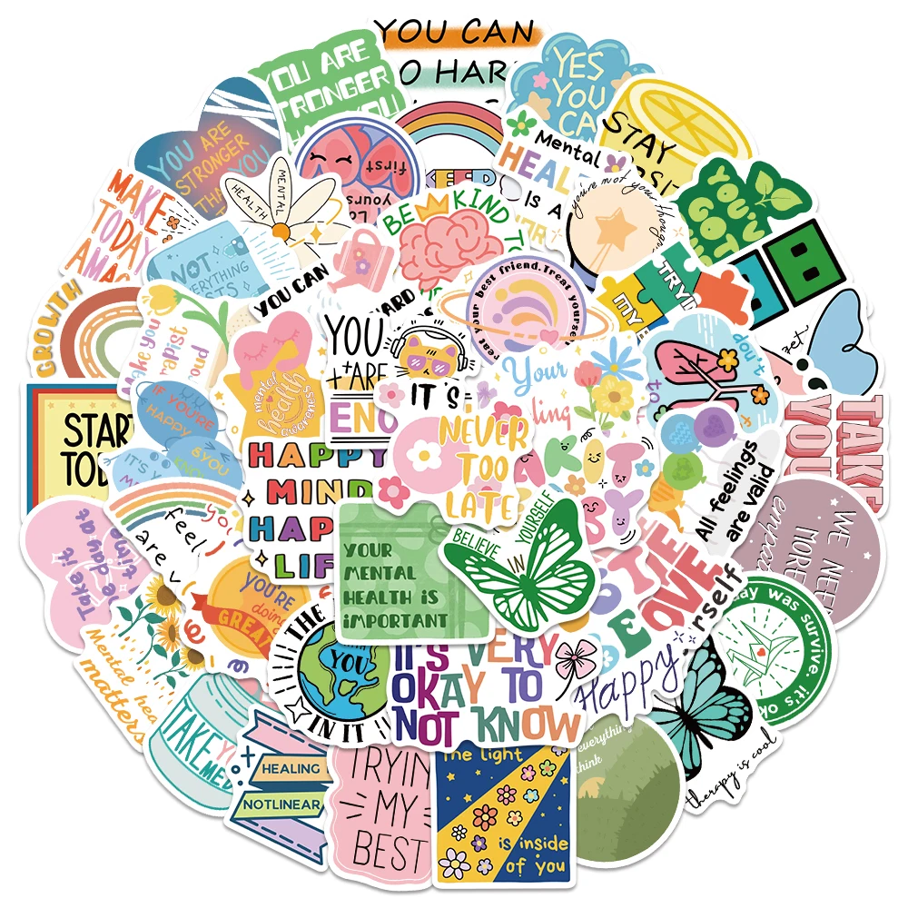 50pcs Psychological Health Stickers Pink Motivational Statement Decal DIY Handbook Suitcase Notebook Laptop Guitar Teens Sticker