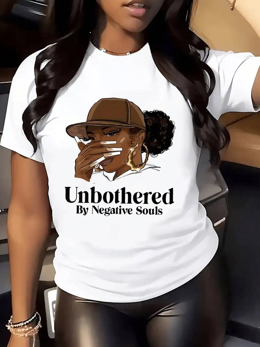 

Women Plus Size Oversized Crew Neck T-Shirt Unbothered By Negative Souls Graphic Print Casual Summer Tee