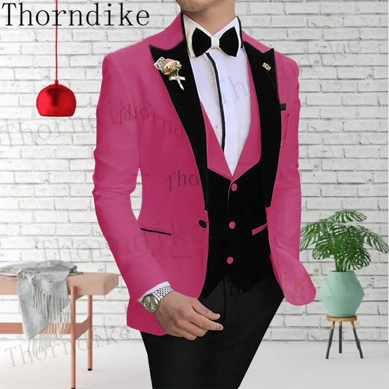 

Thorndike Peak Lapel Groom Tuxedos Terno Masculino Prom Blazer 3 Pcs Fashion Smart Business Red Costume Homme Wedding Men Suits