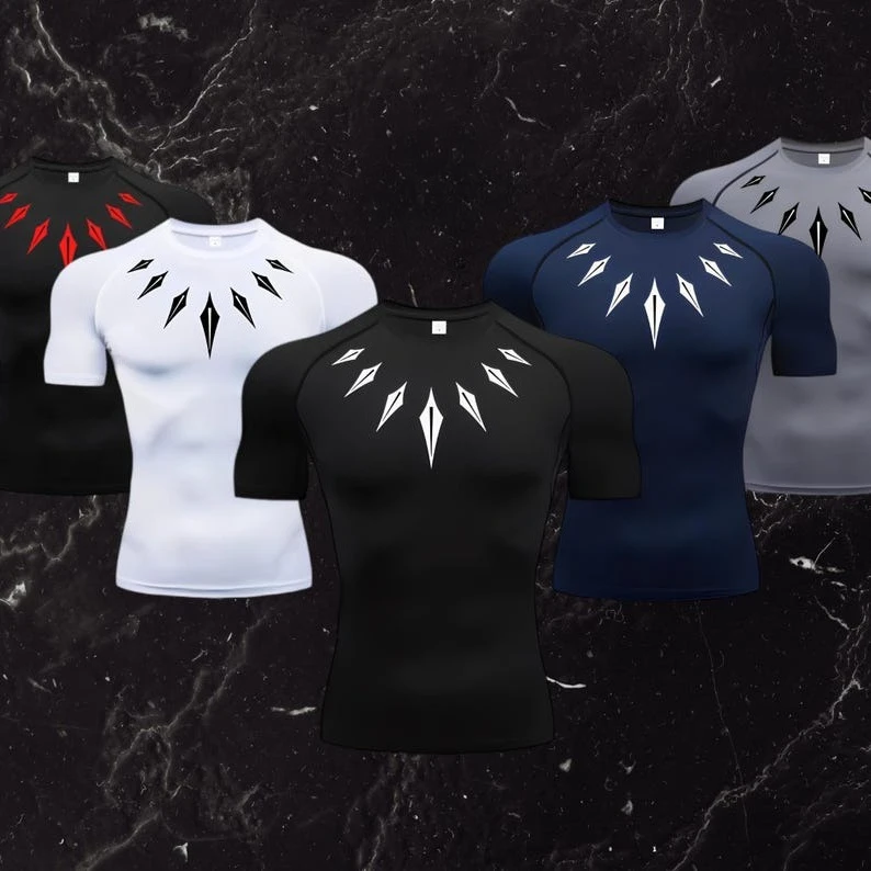 

Black Panther Compression T-shirt Vibranium Collar Design Soft and Breathable Polyester for Gym 2025 Summer