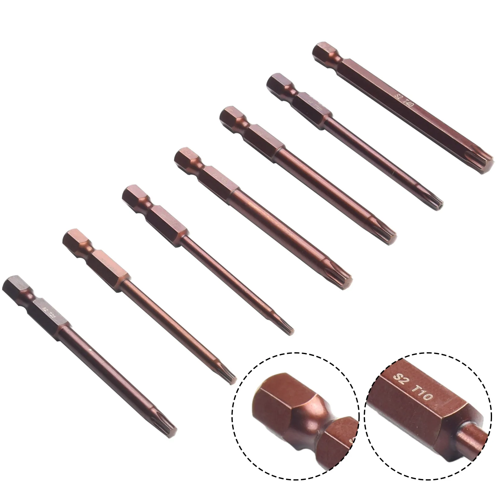 

Torx Screwdriver Bit Set 7 Pieces 75mm Long Hex Shank 1/4 For Air Screwdrivers And Electric Screwdrivers