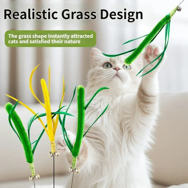 Cat Teasing Toy Interactive Dog Tail Grass Feather Long Pole Cat Teasing Stick Bite Resistant Cat Sound Toy Pet Supplies