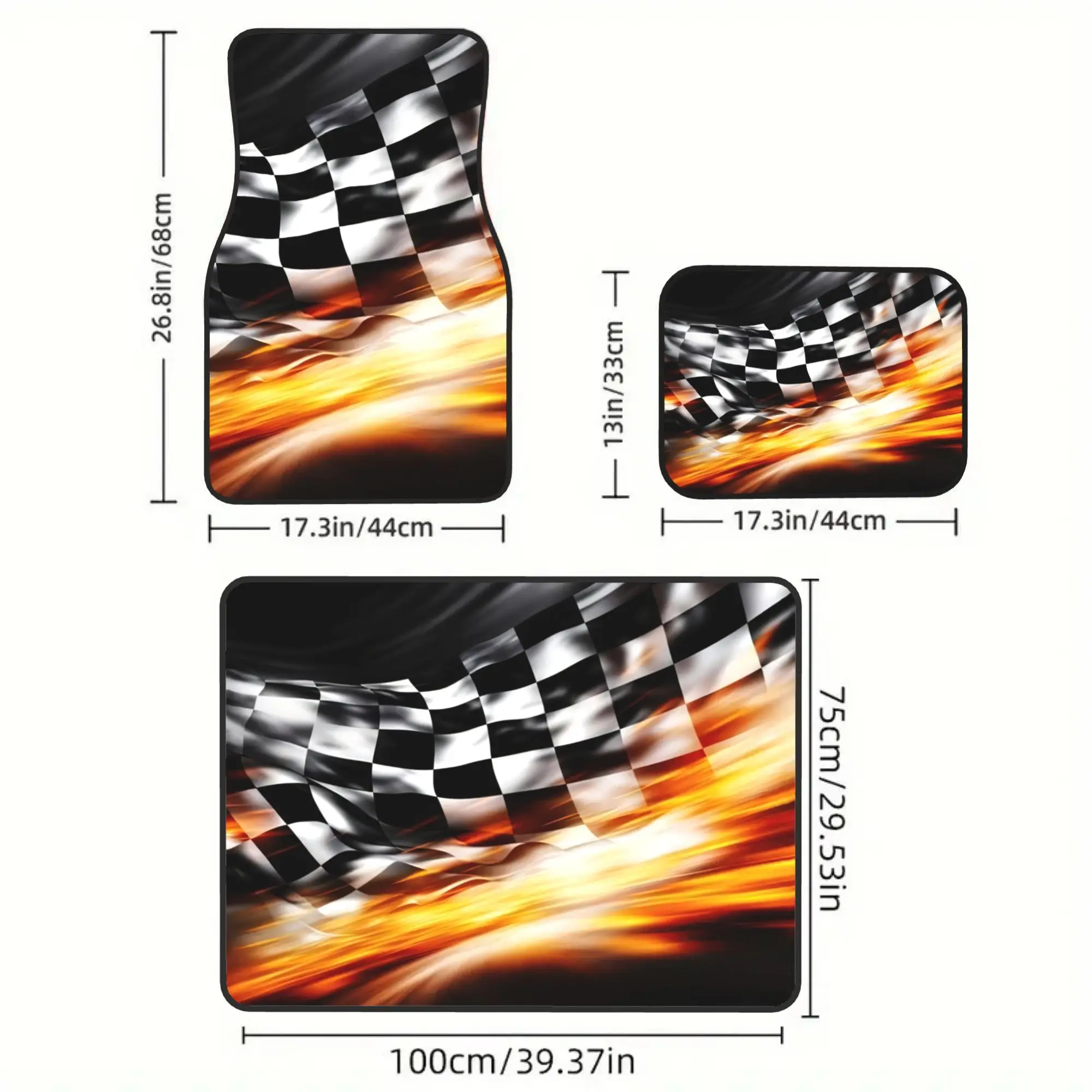 2D Flat 5pcs Race Track Racing Print 4 Car Floor Mats And 1 Car Trunk Mat Set, Stylish Vehicle Additions, Perfect Gift For Hallo