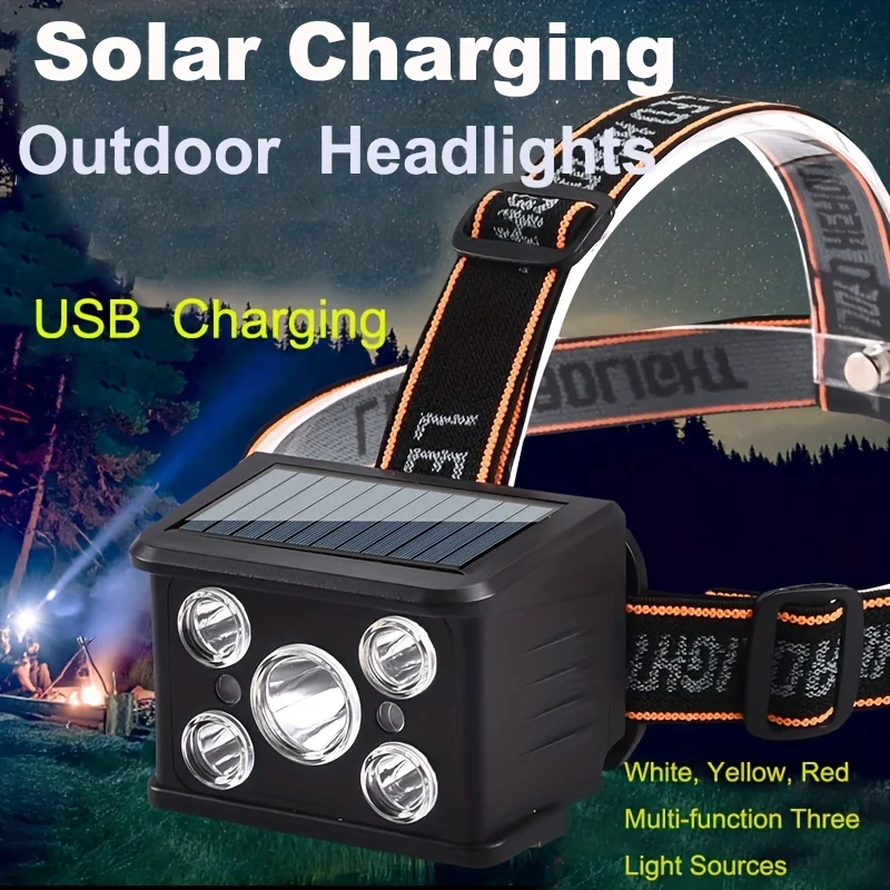 

High Lumen 7LED/5LED+COB Headlamp Solar Charging Headlight Waterproof Head Lamp Rechargeable Head Flashlight