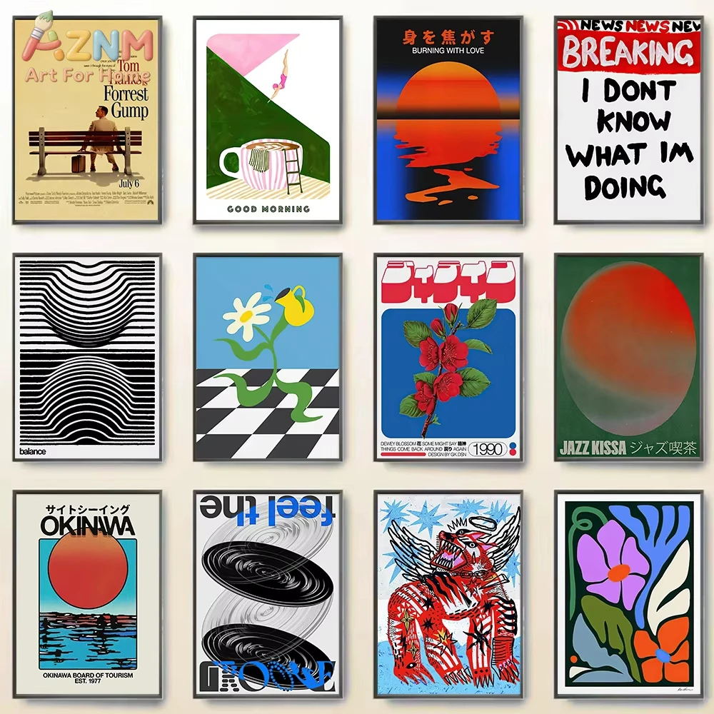 

1pc Modern abstract pop art canvas print, retro movie music travel, Nordic aesthetic home decor, wall art poster