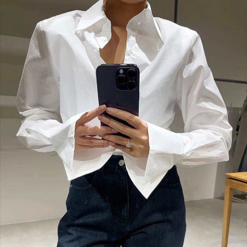 Linad elegante camisa blanca manga blusa elegante tejido abotonada Tops mujeres 2025 otoño Oficina señora camisas de manga larga Mujer