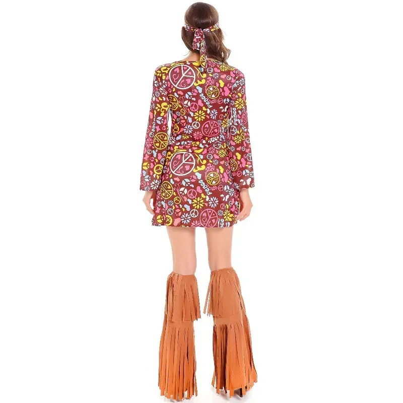 Costumi cosplay con nappe indiane Set da donna Peace Love Hippie Natale anni '60 Spettacolo teatrale Halloween Dress Up Abiti Party