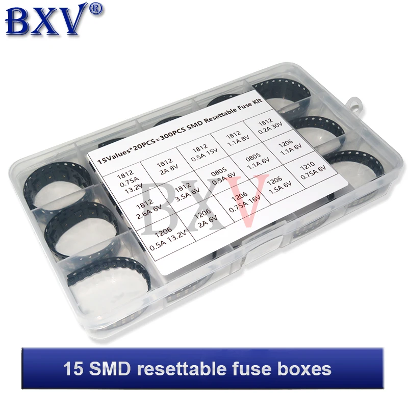 300PCS/Set 1812 1206 0805 1210 15Values 0.7A 0.5A 0.2A 2A 1.1A 2.6A 3.5A SMD Resettable Fuse PPTC PolySwitch Self-Recovery