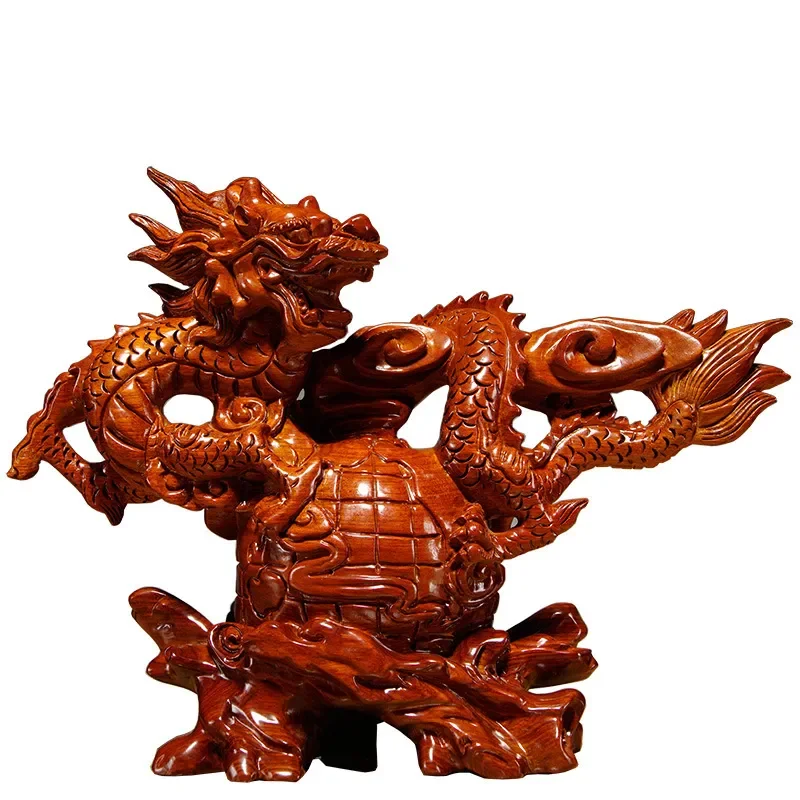 Pear Wood Carved Dragon Ornament, Chinese 12 Zodiac Solid Wood Dragon Statue for Living Room Office Decor, Wood Carving Craft