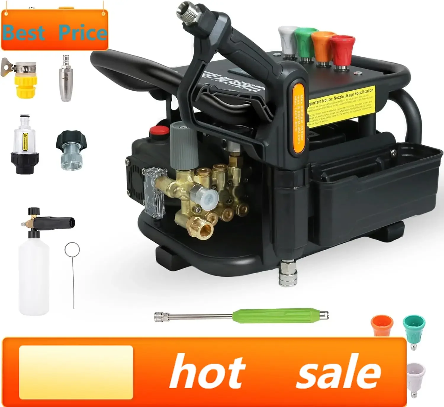 2025 Upgraded 100bar 2.3GPM Commercial Electric Pressure Washer–PM Inverter 3HP Motor,Horizontal Triplex Pump,Power Washer with