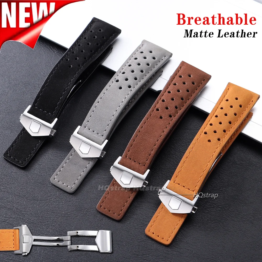 Breathable Matte Cowhide Watch Strap 20mm 22mm 24mm Universal Bracelet Metal Folding Buckle Business for Men Women Wrist Band