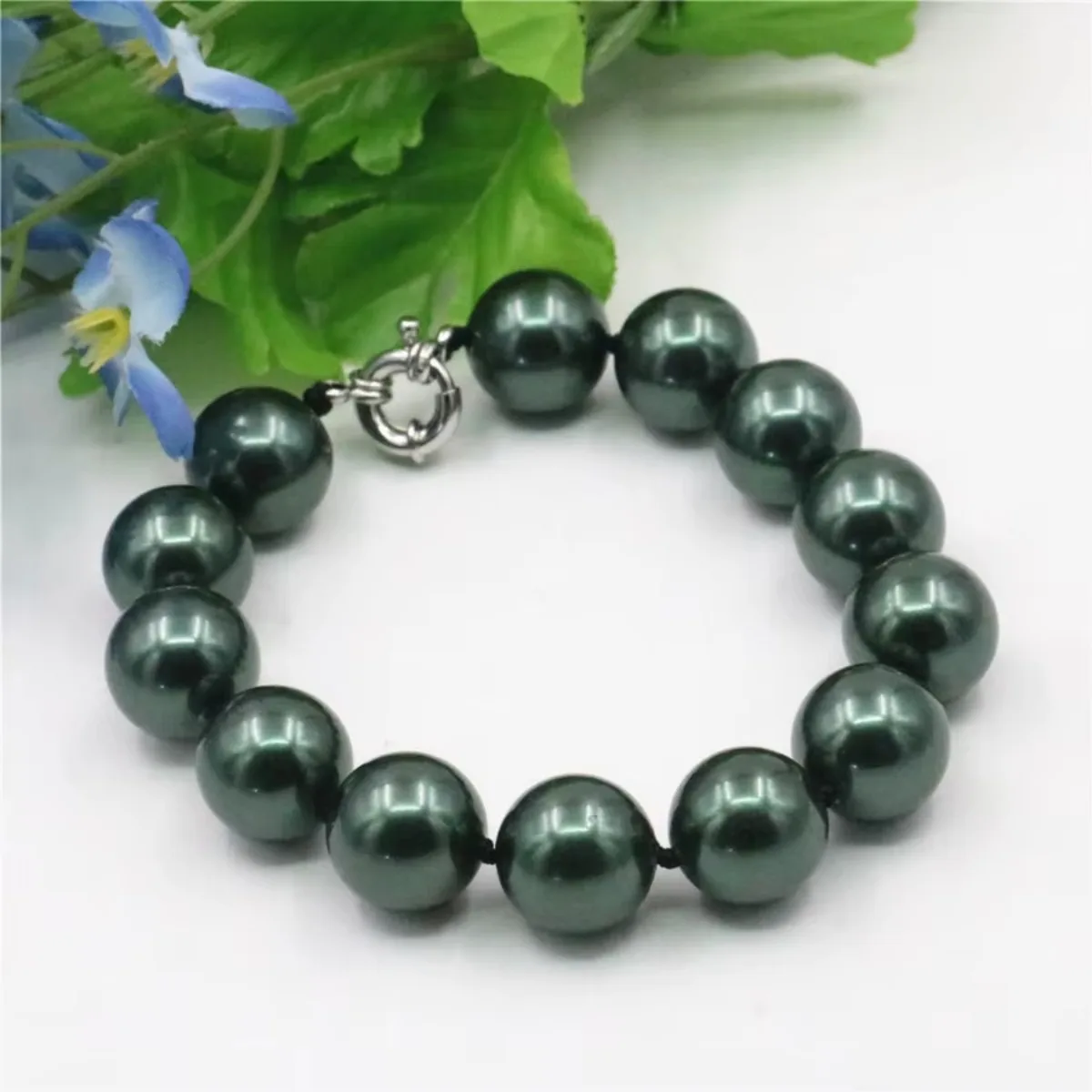 BIG! 14mm Army Green Sea Shell Pearl Bracelet Beads Women Fashion Jewelry Making Design Natural stone 8\'\' AAA+ Wholesale Price