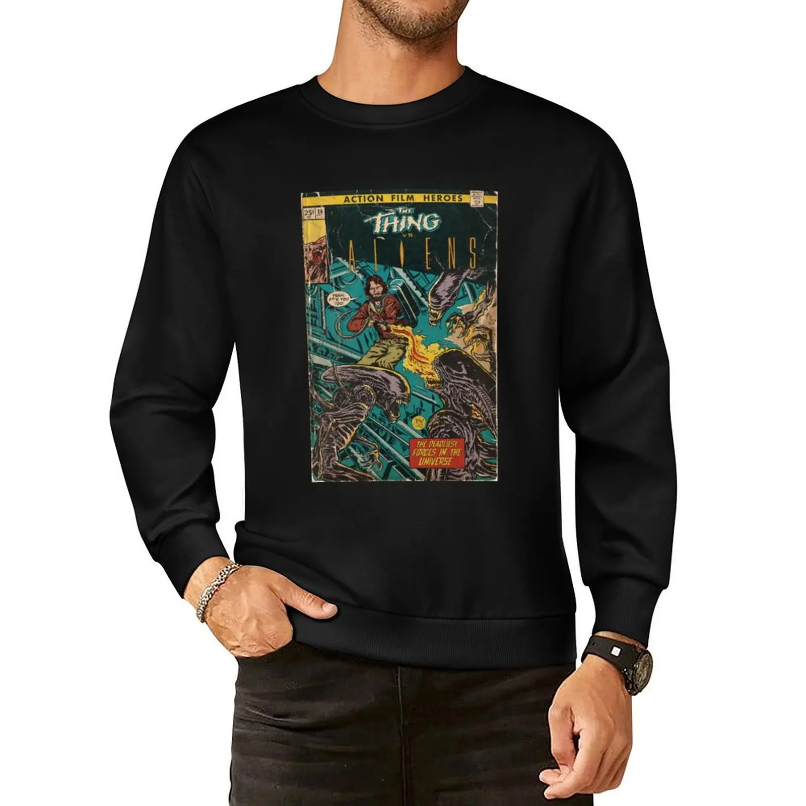 

The Thing vs. Aliens fan art comic cover Pullover Hoodie winter clothes korean autumn clothes tracksuit men graphic sweatshirts