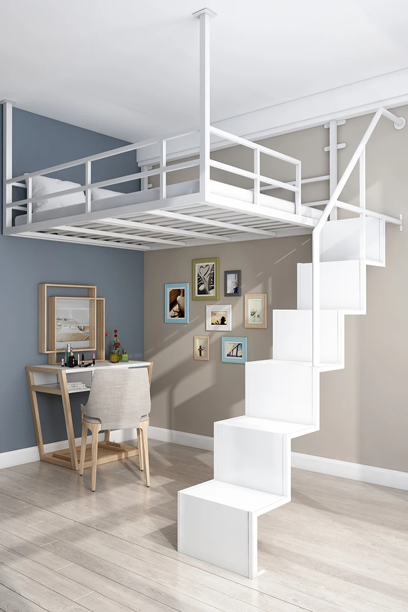 Creative ceiling hanging apartment bed wrought iron elevated household simple double multifunctional air suspension