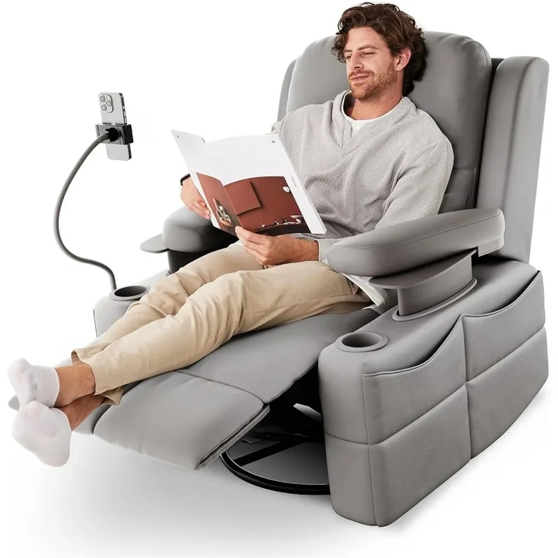

Modern Power Recliner Chair with Adjustable Armrests and Oversized Swivel Rocker Recline