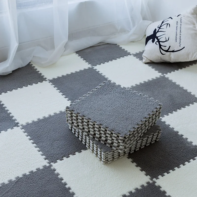 

8/16 Pcs Thickened Plush Foam Interlocking Floor Mat Foam Tiles with Edgings for Kids Soft Anti Slip Puzzle Square Rug Playmat