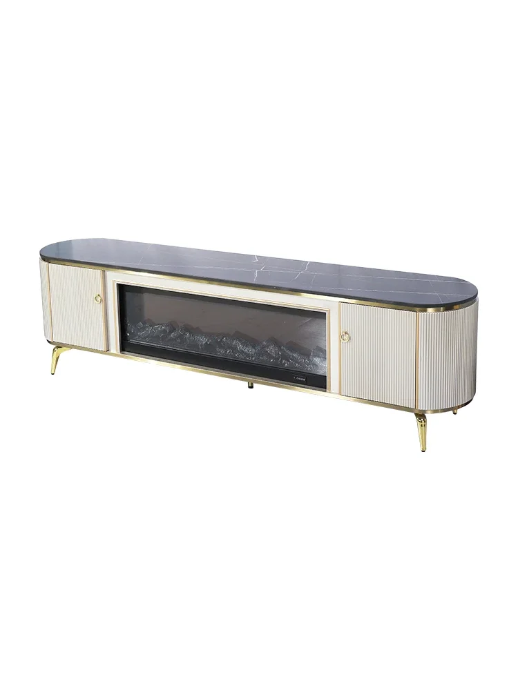 

Экономичная современная простая гостиная, камин, декоративный шкаф, отопительная интеграция, бытовая техника