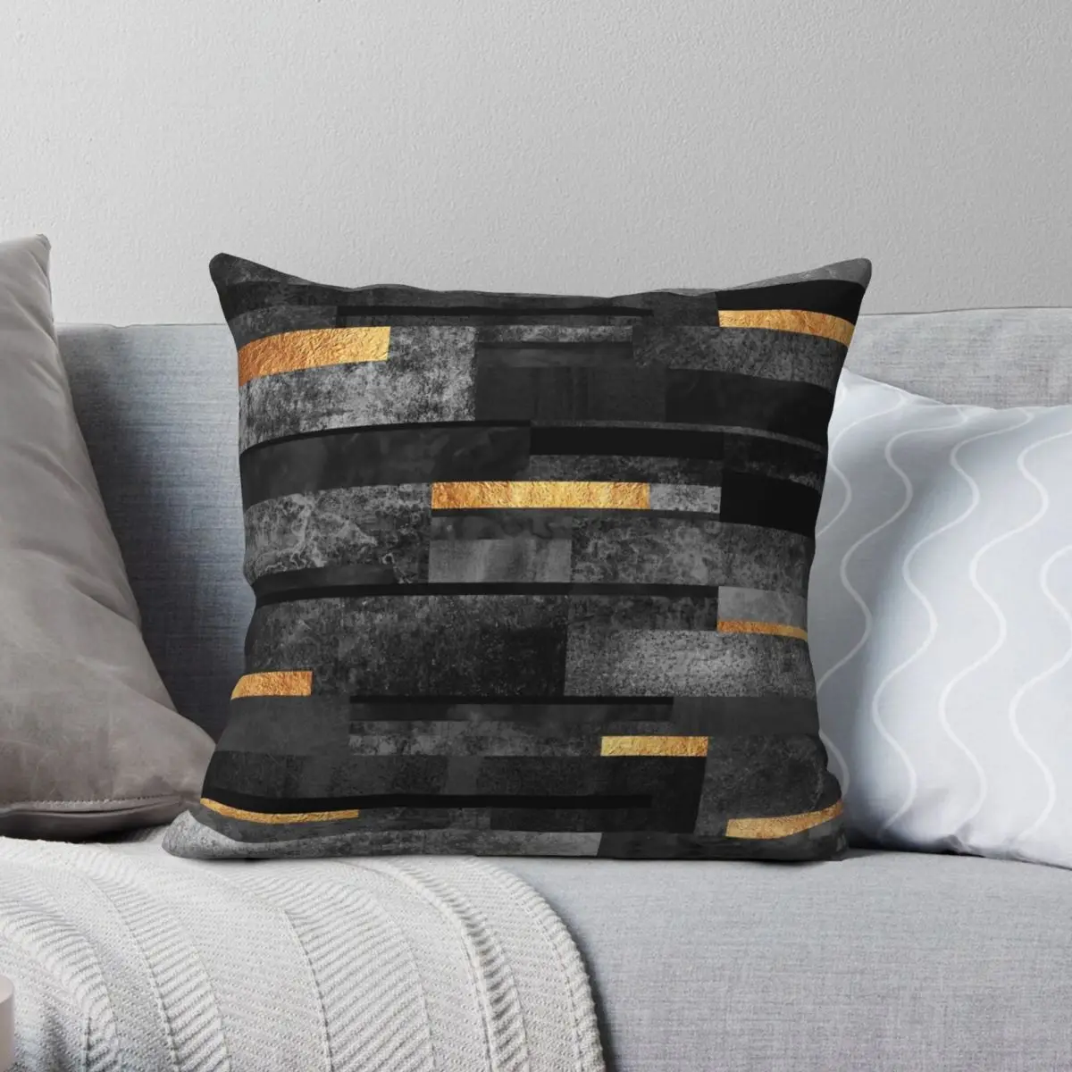 

Absract Urban Black Gold Square Pillowcase Polyester Linen Velvet Pattern Decorative Sofa Seater Cushion Cover Wholesale 45x45