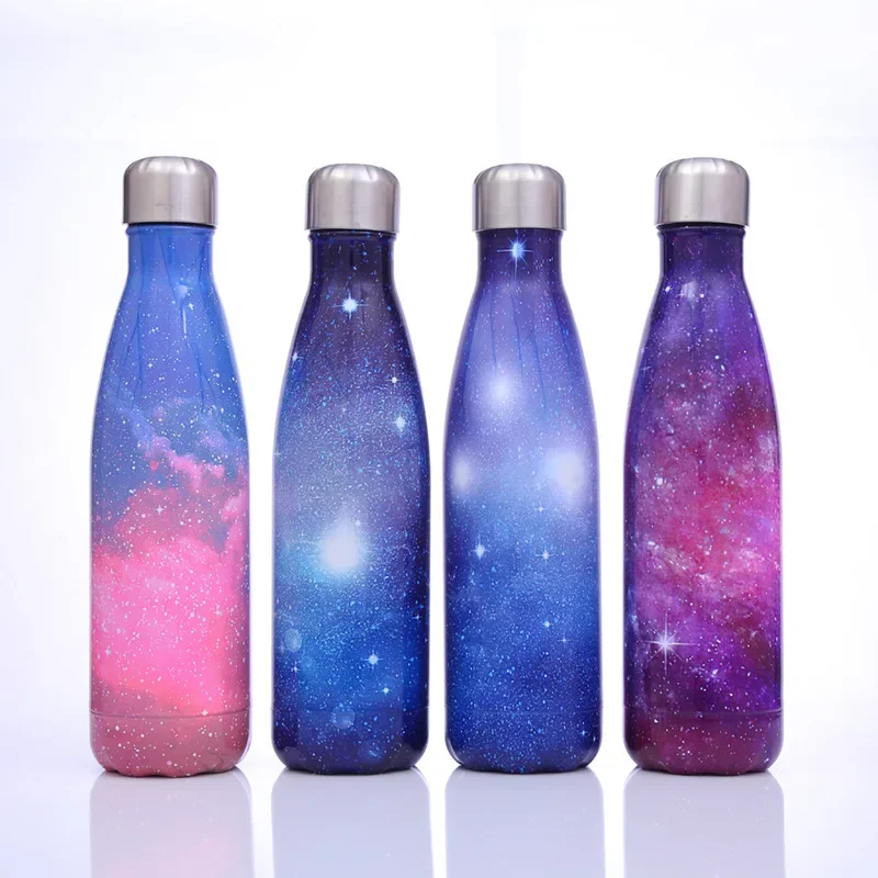 500ml Galaxy Starry Sky 304 Stainless Steel Water Bottle,Cola Shape Double Wall Vacuum Insulated Flask for Outdoor Sports Travel