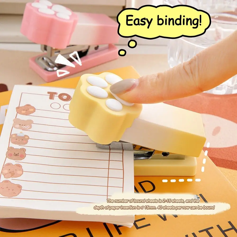 Portable Gradient Cat Claw Mini Stapler with Staples Multifunctional Paper Binder Binding Machine Back to School Gifts