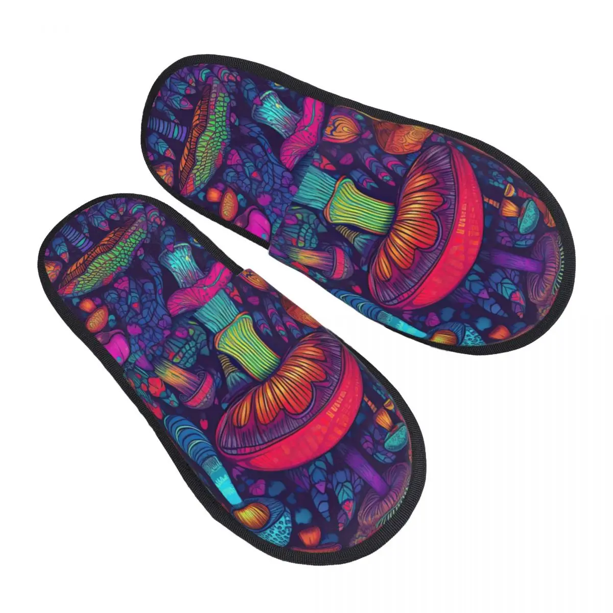 Custom Women Psychedelic Magic Mushrooms Trippy Goth House Slippers Soft Warm Memory Foam Fluffy Slipper Indoor Outdoor Shoes