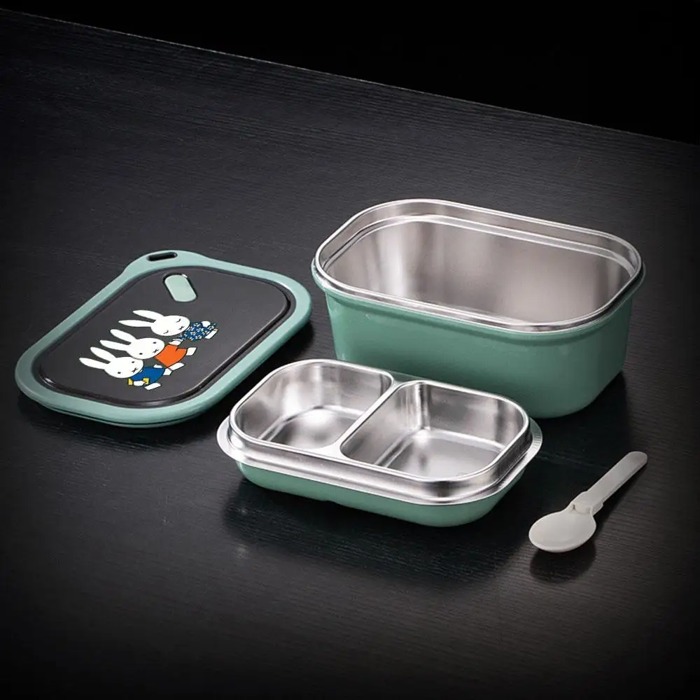 

Miffy Rose Red Bento Box With Compartments Rabbit Pattern Stainless Steel Liner Leakproof Food Container With Spoon