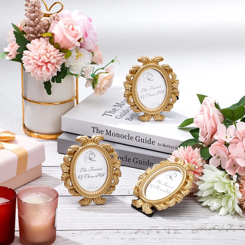 Vintage Oval Shape Baroque Mini Photo Frame Tabletop Ornaments Home Wedding Party Decor Resin Art Picture Frames for Friend Gift