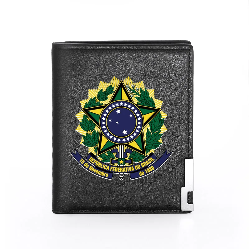 República Federativa do Brasil Theme Symbol Printing Leather Wallet Men Women Billfold Slim Credit Card Holders Short Purses