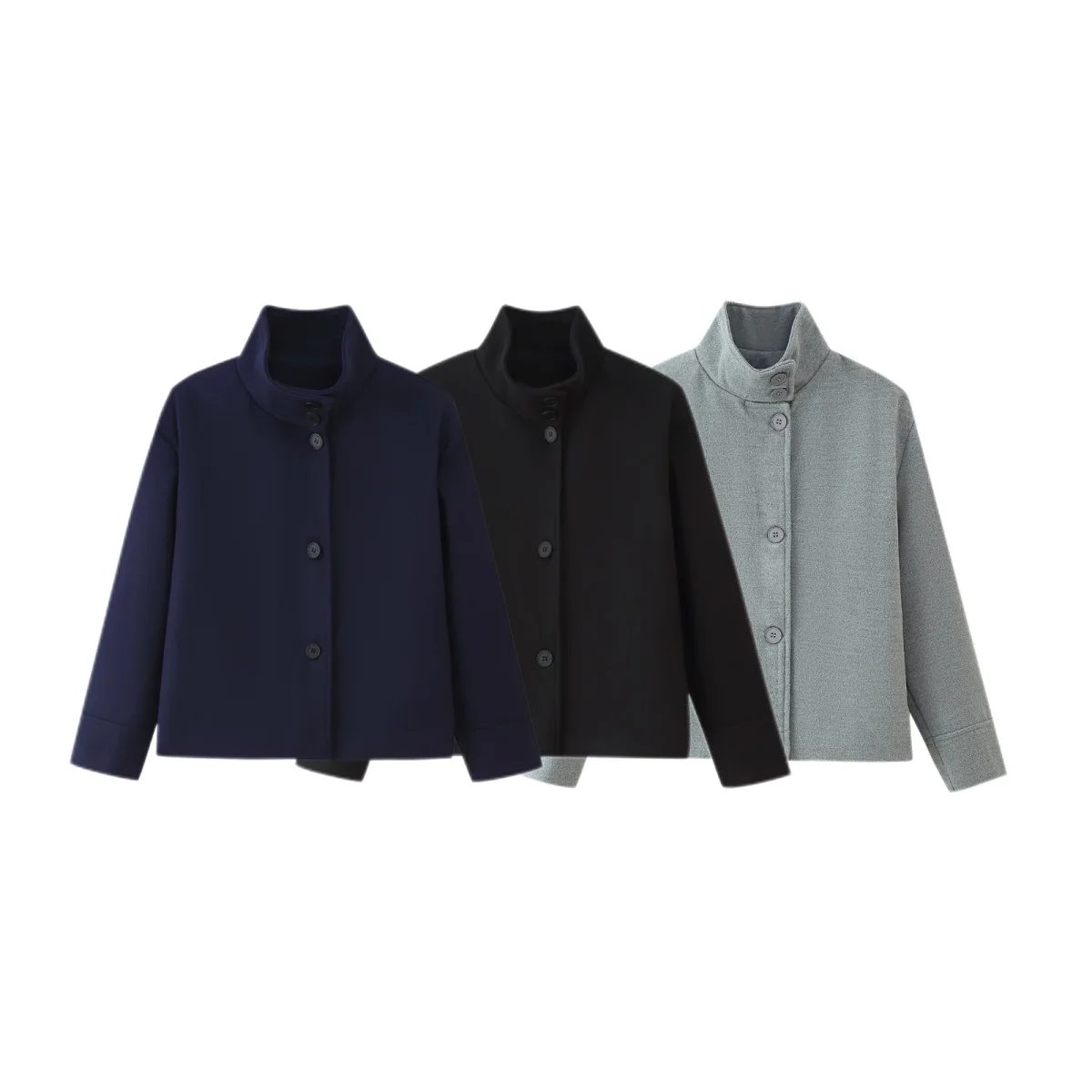 

2025 autumn new women's clothing European and American style fashionable simple stand collar breasted short loose tweed jacket